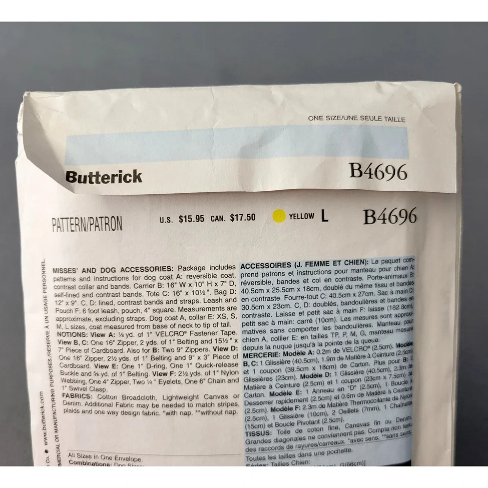 Butterick Sewing Pattern #B4696 Misses & Dog Accessories‎ UNCUT Craft Hobby